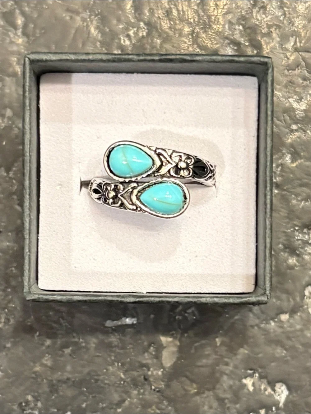 Silver Turquoise Teardrop Open Ring